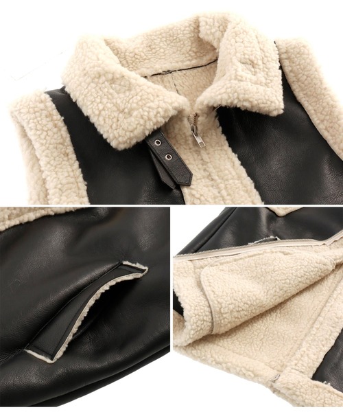 Settimissimo（セッティミッシモ）の「ムートンタッチスリーブレスジャケット（その他アウター・レディース・ブラック/アイボリー・FREE）」の12枚目の写真