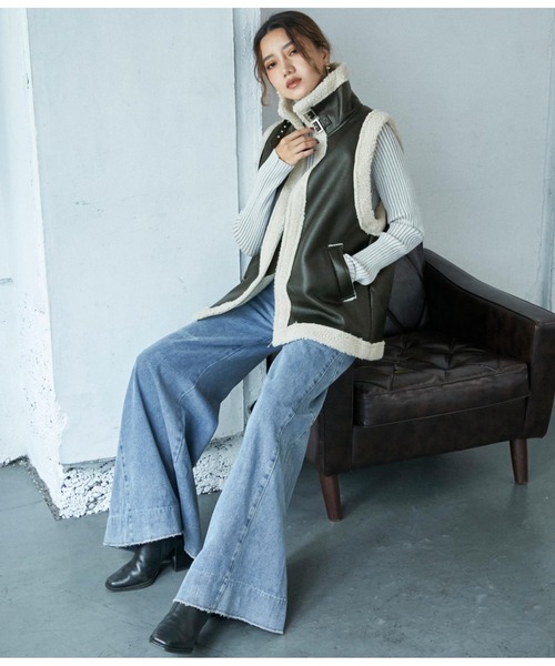 Settimissimo（セッティミッシモ）の「ムートンタッチスリーブレスジャケット（その他アウター・レディース・ブラック/アイボリー・FREE）」の8枚目の写真