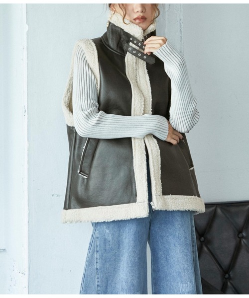 Settimissimo（セッティミッシモ）の「ムートンタッチスリーブレスジャケット（その他アウター・レディース・ブラック/アイボリー・FREE）」の13枚目の写真