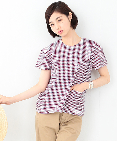 BEAMS BOY(ビームスボーイ)の「○BEAMS BOY / チェック 後ろボタン ショートスリーブ シャツ(シャツ/ブラウス・レディース・レッド/グリーン/ライトブルー・ONE SIZE)」の3枚目の写真