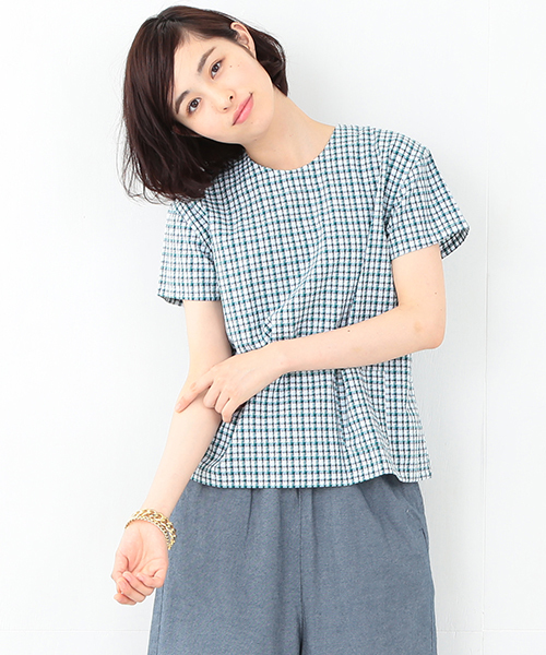 BEAMS BOY(ビームスボーイ)の「○BEAMS BOY / チェック 後ろボタン ショートスリーブ シャツ(シャツ/ブラウス・レディース・レッド/グリーン/ライトブルー・ONE SIZE)」の1枚目の写真