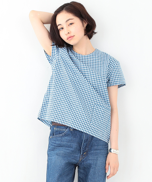 BEAMS BOY(ビームスボーイ)の「○BEAMS BOY / チェック 後ろボタン ショートスリーブ シャツ(シャツ/ブラウス・レディース・レッド/グリーン/ライトブルー・ONE SIZE)」の2枚目の写真