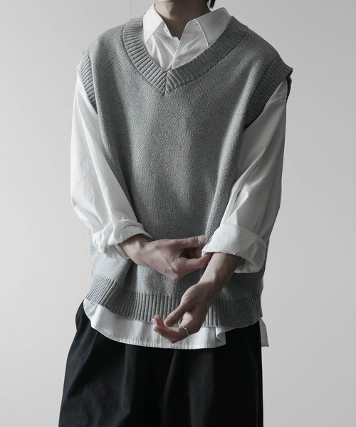 RUUBON（ルーボン）の「【RUUBON】７G melange knit vest /７G メランジ ニットベスト（ベスト・メンズ・グレー/ブラック/ベージュ・S/M/L）」の15枚目の写真