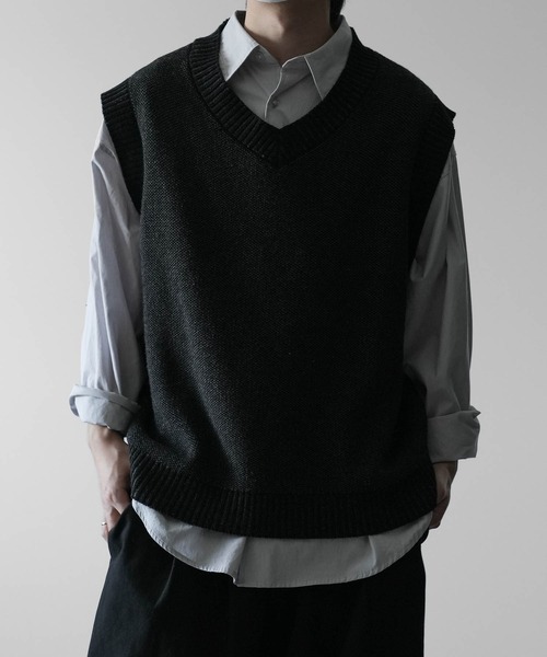 RUUBON（ルーボン）の「【RUUBON】７G melange knit vest /７G メランジ ニットベスト（ベスト・メンズ・グレー/ブラック/ベージュ・S/M/L）」の20枚目の写真