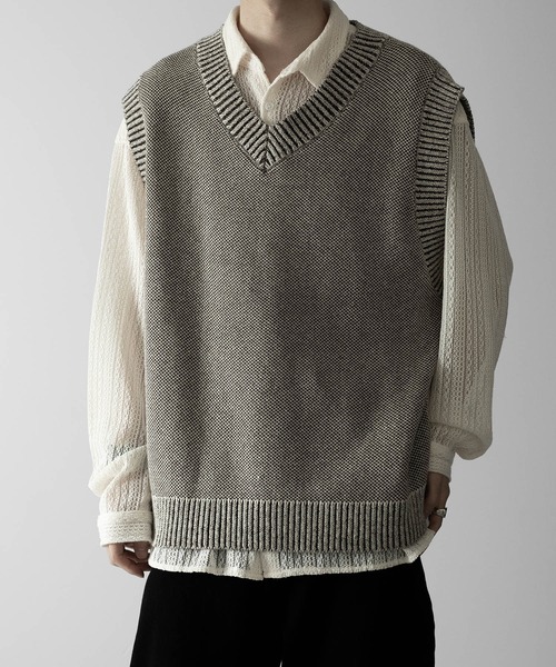 RUUBON（ルーボン）の「【RUUBON】７G melange knit vest /７G メランジ ニットベスト（ベスト・メンズ・グレー/ブラック/ベージュ・S/M/L）」の12枚目の写真