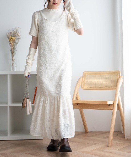 WEGO（ウィゴー）の「WEGO/フラワーシャギーキャミワンピ（ワンピース・レディース・オフホワイト/ブラック・FREE）」の9枚目の写真