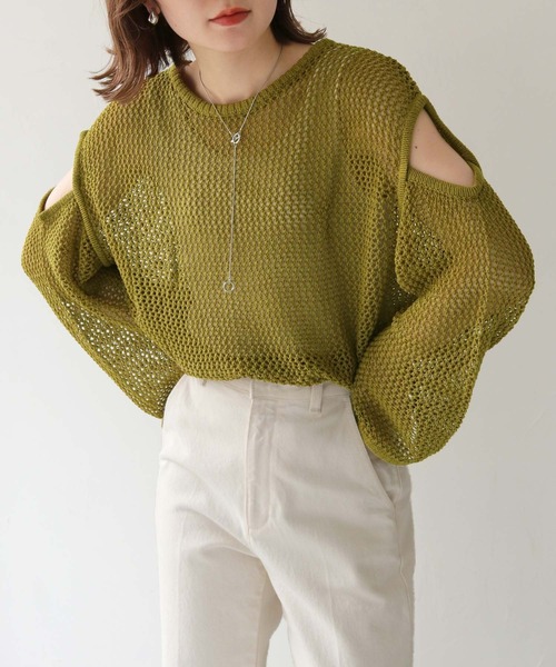 HER CLOSET(ハークローゼット)の「【shemoshelly】WEB限定カットアウト透かし編みメッシュニットトップス(ニット/セーター・レディース・ブラウン/ブラック/アイボリー/カーキ・M)」の4枚目の写真