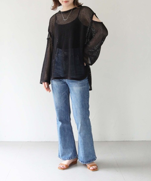 HER CLOSET(ハークローゼット)の「【shemoshelly】WEB限定カットアウト透かし編みメッシュニットトップス(ニット/セーター・レディース・ブラウン/ブラック/アイボリー/カーキ・M)」の19枚目の写真