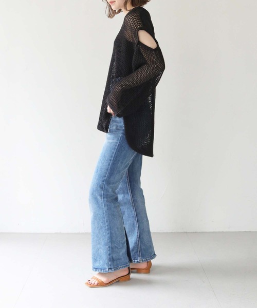 HER CLOSET(ハークローゼット)の「【shemoshelly】WEB限定カットアウト透かし編みメッシュニットトップス(ニット/セーター・レディース・ブラウン/ブラック/アイボリー/カーキ・M)」の20枚目の写真