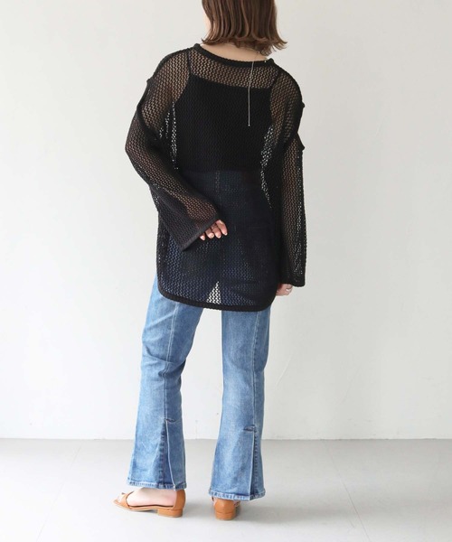 HER CLOSET(ハークローゼット)の「【shemoshelly】WEB限定カットアウト透かし編みメッシュニットトップス(ニット/セーター・レディース・ブラウン/ブラック/アイボリー/カーキ・M)」の21枚目の写真