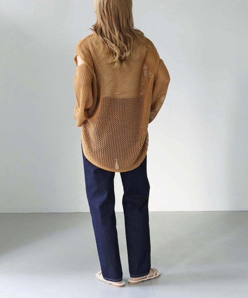 HER CLOSET(ハークローゼット)の「【shemoshelly】WEB限定カットアウト透かし編みメッシュニットトップス(ニット/セーター・レディース・ブラウン/ブラック/アイボリー/カーキ・M)」の12枚目の写真