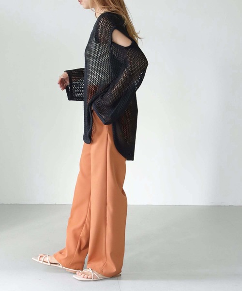 HER CLOSET(ハークローゼット)の「【shemoshelly】WEB限定カットアウト透かし編みメッシュニットトップス(ニット/セーター・レディース・ブラウン/ブラック/アイボリー/カーキ・M)」の8枚目の写真