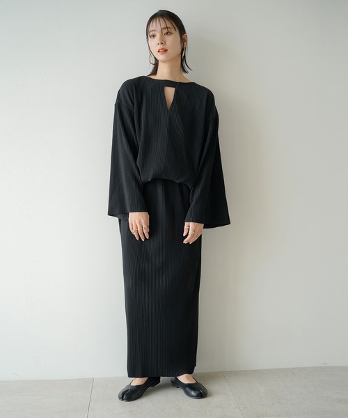 rectangle（レクタングル）の「2WAYリップルプリーツナロースカート【セットアップ可】（スカート・レディース・ブルー/アイボリー/ブラック・FREE）」の10枚目の写真