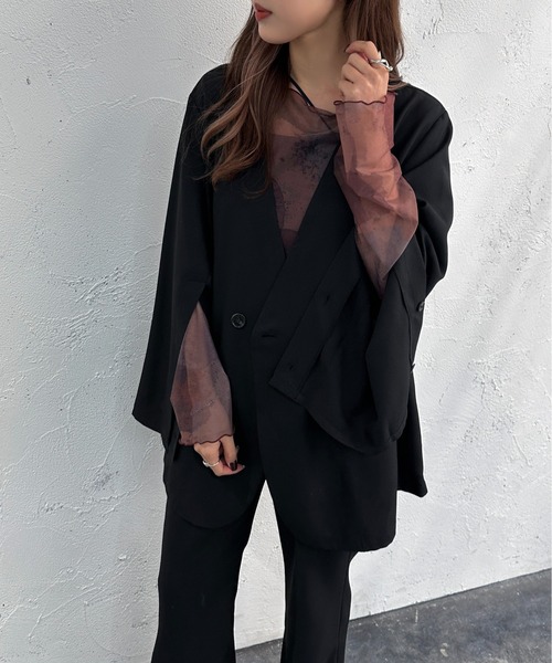 apres jour mignon(アプレジュールミニョン)の「袖スリットノーカラージャケット【ZOZOTOWN限定アイテム】 【SETUP着用可能】(テーラードジャケット・レディース・グリーン系その他/オレンジ/ブラック・フリー/X-LARGE)」の7枚目の写真