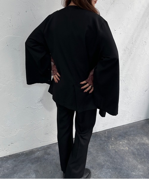 apres jour mignon(アプレジュールミニョン)の「袖スリットノーカラージャケット【ZOZOTOWN限定アイテム】 【SETUP着用可能】(テーラードジャケット・レディース・グリーン系その他/オレンジ/ブラック・フリー/X-LARGE)」の8枚目の写真