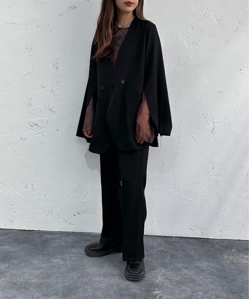 apres jour mignon(アプレジュールミニョン)の「袖スリットノーカラージャケット【ZOZOTOWN限定アイテム】 【SETUP着用可能】(テーラードジャケット・レディース・グリーン系その他/オレンジ/ブラック・フリー/X-LARGE)」の10枚目の写真