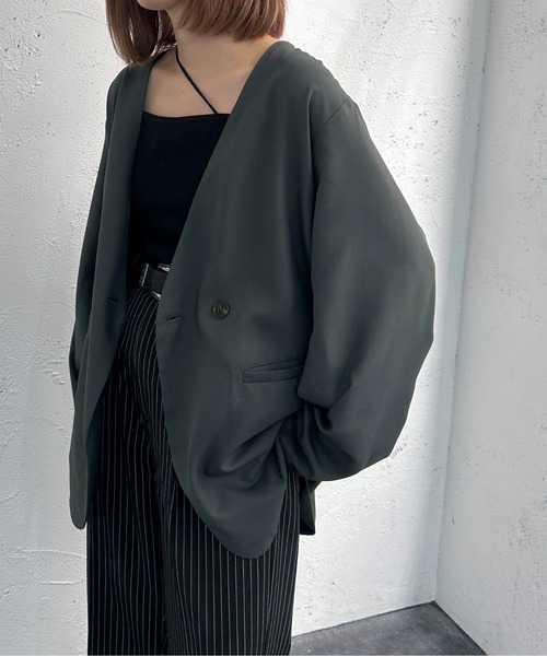 apres jour mignon(アプレジュールミニョン)の「袖スリットノーカラージャケット【ZOZOTOWN限定アイテム】 【SETUP着用可能】(テーラードジャケット・レディース・グリーン系その他/オレンジ/ブラック・フリー/X-LARGE)」の16枚目の写真