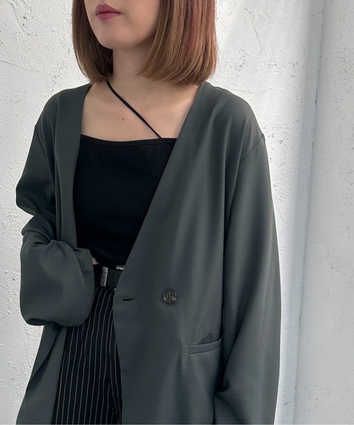 apres jour mignon(アプレジュールミニョン)の「袖スリットノーカラージャケット【ZOZOTOWN限定アイテム】 【SETUP着用可能】(テーラードジャケット・レディース・グリーン系その他/オレンジ/ブラック・フリー/X-LARGE)」の17枚目の写真