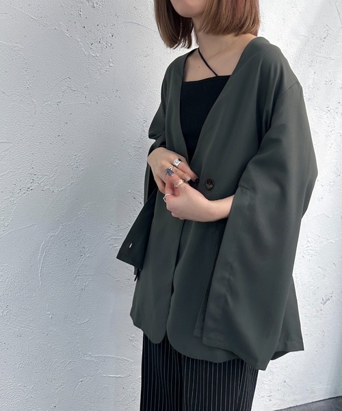 apres jour mignon(アプレジュールミニョン)の「袖スリットノーカラージャケット【ZOZOTOWN限定アイテム】 【SETUP着用可能】(テーラードジャケット・レディース・グリーン系その他/オレンジ/ブラック・フリー/X-LARGE)」の13枚目の写真