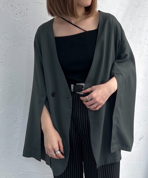 apres jour mignon(アプレジュールミニョン)の「袖スリットノーカラージャケット【ZOZOTOWN限定アイテム】 【SETUP着用可能】(テーラードジャケット・レディース・グリーン系その他/オレンジ/ブラック・フリー/X-LARGE)」の12枚目の写真