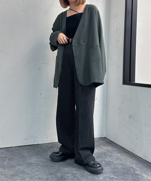 apres jour mignon(アプレジュールミニョン)の「袖スリットノーカラージャケット【ZOZOTOWN限定アイテム】 【SETUP着用可能】(テーラードジャケット・レディース・グリーン系その他/オレンジ/ブラック・フリー/X-LARGE)」の20枚目の写真