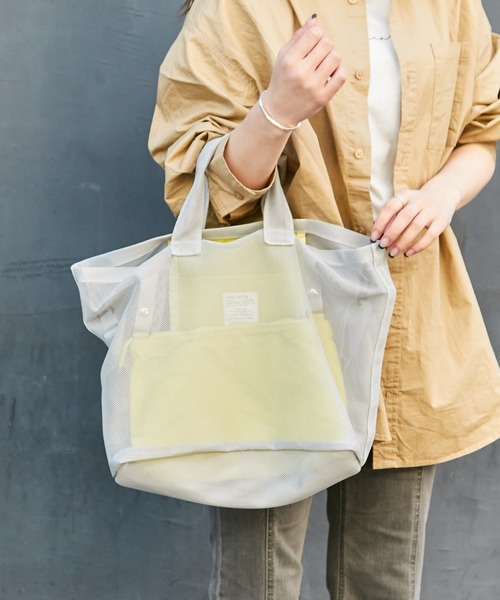 EARTH MADE(アースメイド)の「HOLIDAY MESH TOTE M ホリデイ メッシュトート(トートバッグ・レディース・グレー/グリーン/ネイビー・フリー)」の2枚目の写真