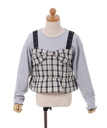 チェックリボンビスチェ風プルオーバー