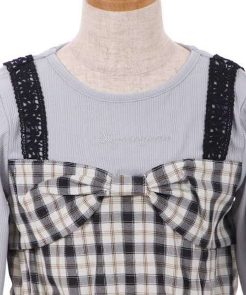 axes femme（アクシーズファム）の「チェックリボンビスチェ風プルオーバー（Tシャツ/カットソー・キッズ・ブラック/ピンク・MEDIUM/LARGE/SMALL/XX-LARGE/X-LARGE）」の14枚目の写真