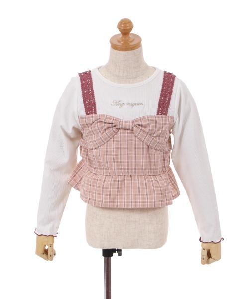 axes femme（アクシーズファム）の「チェックリボンビスチェ風プルオーバー（Tシャツ/カットソー・キッズ・ブラック/ピンク・MEDIUM/LARGE/SMALL/XX-LARGE/X-LARGE）」の9枚目の写真