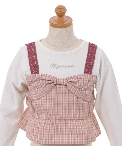 axes femme（アクシーズファム）の「チェックリボンビスチェ風プルオーバー（Tシャツ/カットソー・キッズ・ブラック/ピンク・MEDIUM/LARGE/SMALL/XX-LARGE/X-LARGE）」の6枚目の写真