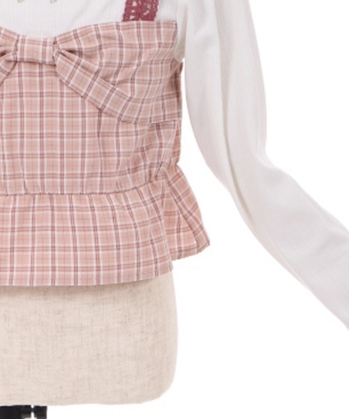 axes femme（アクシーズファム）の「チェックリボンビスチェ風プルオーバー（Tシャツ/カットソー・キッズ・ブラック/ピンク・MEDIUM/LARGE/SMALL/XX-LARGE/X-LARGE）」の5枚目の写真