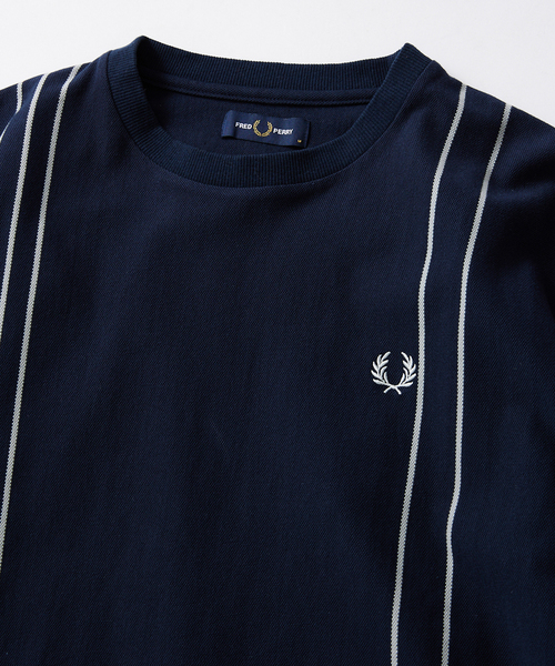 【美品】FRED PERRY ウール ピーコート ストライプ ネイビー L 美品】FRED PERRY ウール ピーコート ストライプ ネイビー L