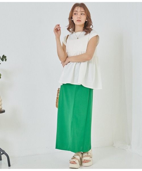 CHILLE（チル）の「梨地ポンチストレートスカート（スカート・レディース・オレンジ/グリーン/ブラック・FREE）」の8枚目の写真