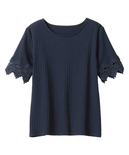 alotta(アロッタ)の「袖レーステレコリブトップス(Tシャツ/カットソー・レディース・ピンク/オフホワイト/サックスブルー/ネイビー/ブラック・LARGE/X-LARGE/MEDIUM/XX-LARGE)」の7枚目の写真
