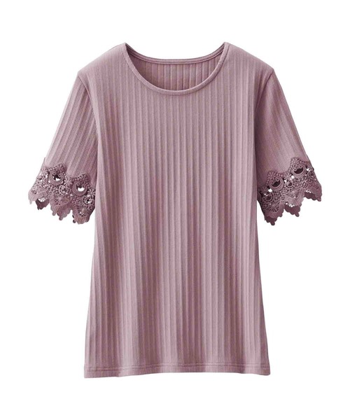 alotta(アロッタ)の「袖レーステレコリブトップス(Tシャツ/カットソー・レディース・ピンク/オフホワイト/サックスブルー/ネイビー/ブラック・LARGE/X-LARGE/MEDIUM/XX-LARGE)」の6枚目の写真