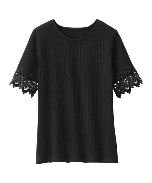 alotta(アロッタ)の「袖レーステレコリブトップス(Tシャツ/カットソー・レディース・ピンク/オフホワイト/サックスブルー/ネイビー/ブラック・LARGE/X-LARGE/MEDIUM/XX-LARGE)」の10枚目の写真