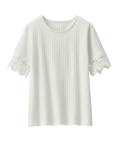 alotta(アロッタ)の「袖レーステレコリブトップス(Tシャツ/カットソー・レディース・ピンク/オフホワイト/サックスブルー/ネイビー/ブラック・LARGE/X-LARGE/MEDIUM/XX-LARGE)」の8枚目の写真