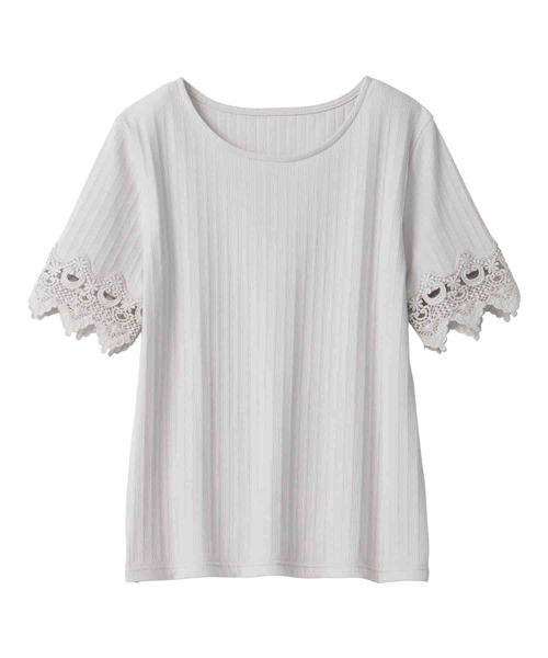 alotta(アロッタ)の「袖レーステレコリブトップス(Tシャツ/カットソー・レディース・ピンク/オフホワイト/サックスブルー/ネイビー/ブラック・LARGE/X-LARGE/MEDIUM/XX-LARGE)」の9枚目の写真
