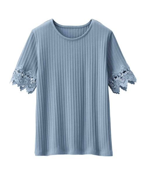 alotta(アロッタ)の「袖レーステレコリブトップス(Tシャツ/カットソー・レディース・ピンク/オフホワイト/サックスブルー/ネイビー/ブラック・LARGE/X-LARGE/MEDIUM/XX-LARGE)」の11枚目の写真