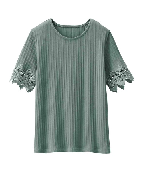 alotta(アロッタ)の「袖レーステレコリブトップス(Tシャツ/カットソー・レディース・ピンク/オフホワイト/サックスブルー/ネイビー/ブラック・LARGE/X-LARGE/MEDIUM/XX-LARGE)」の12枚目の写真
