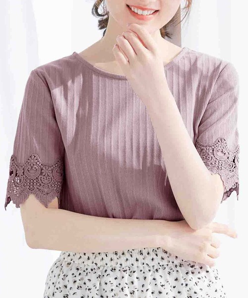 alotta(アロッタ)の「袖レーステレコリブトップス(Tシャツ/カットソー・レディース・ピンク/オフホワイト/サックスブルー/ネイビー/ブラック・LARGE/X-LARGE/MEDIUM/XX-LARGE)」の19枚目の写真