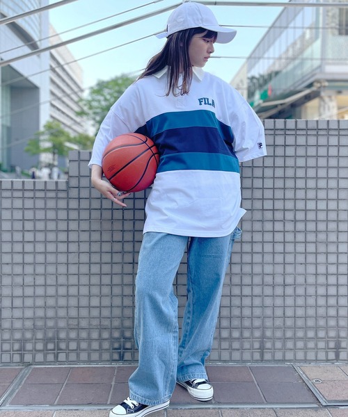 テニス】フェイクボーダープリント アップリケ Tシャツ