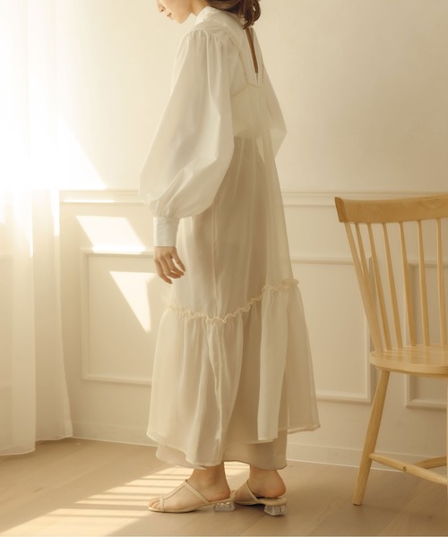 fupel（フぺル）の「シアーティアードキャミワンピース（ワンピース・レディース・ブラウン/アイボリー・FREE）」の8枚目の写真