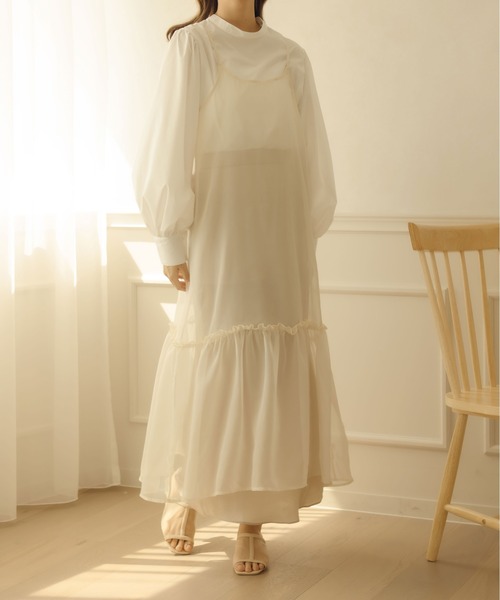 fupel（フぺル）の「シアーティアードキャミワンピース（ワンピース・レディース・ブラウン/アイボリー・FREE）」の4枚目の写真