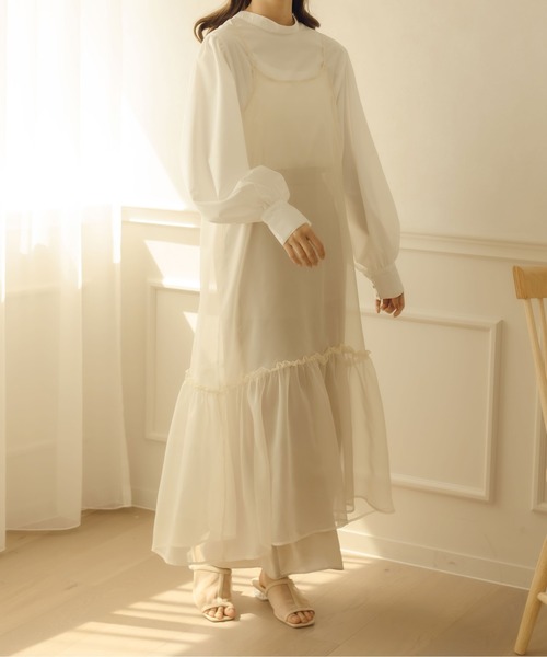 fupel（フぺル）の「シアーティアードキャミワンピース（ワンピース・レディース・ブラウン/アイボリー・FREE）」の5枚目の写真