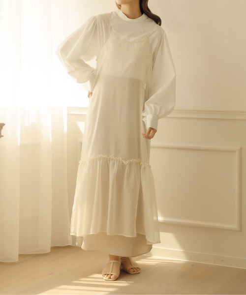 fupel（フぺル）の「シアーティアードキャミワンピース（ワンピース・レディース・ブラウン/アイボリー・FREE）」の6枚目の写真