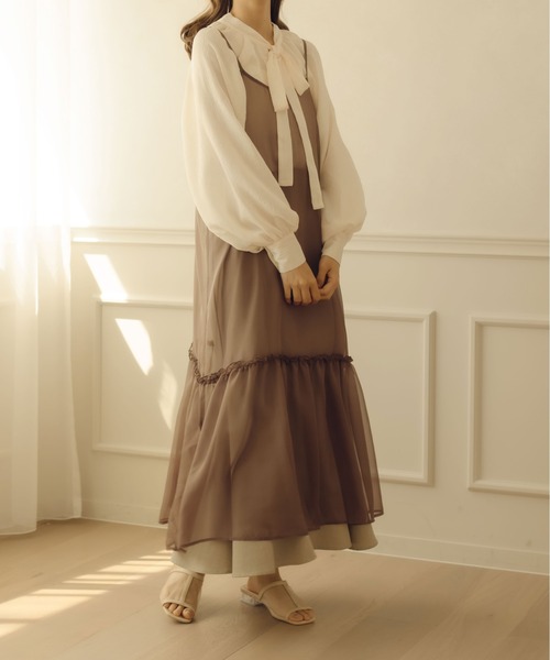 fupel（フぺル）の「シアーティアードキャミワンピース（ワンピース・レディース・ブラウン/アイボリー・FREE）」の10枚目の写真