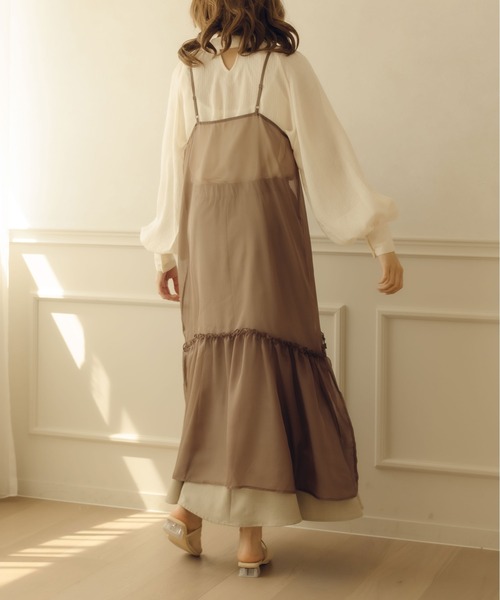 fupel（フぺル）の「シアーティアードキャミワンピース（ワンピース・レディース・ブラウン/アイボリー・FREE）」の16枚目の写真