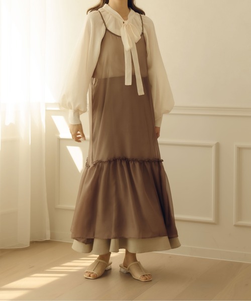 fupel（フぺル）の「シアーティアードキャミワンピース（ワンピース・レディース・ブラウン/アイボリー・FREE）」の11枚目の写真
