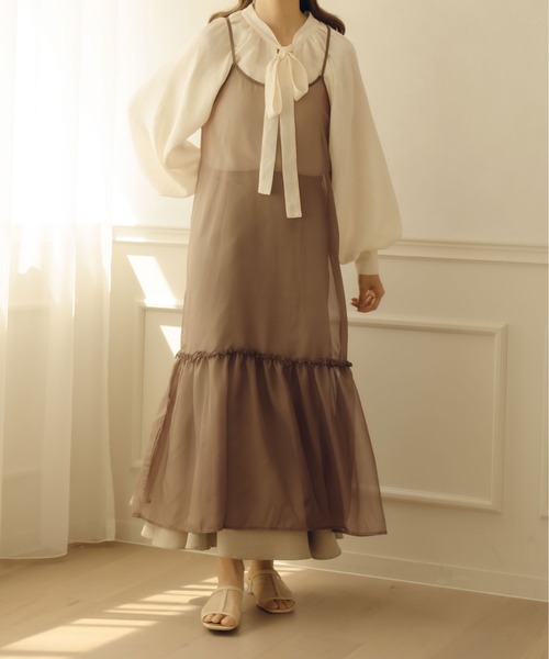 fupel（フぺル）の「シアーティアードキャミワンピース（ワンピース・レディース・ブラウン/アイボリー・FREE）」の12枚目の写真